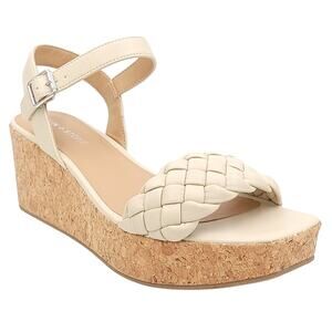 Sun + Stone Women Allvina Ankle Strap Cork Wedge Sandals Size US 10M Bone White